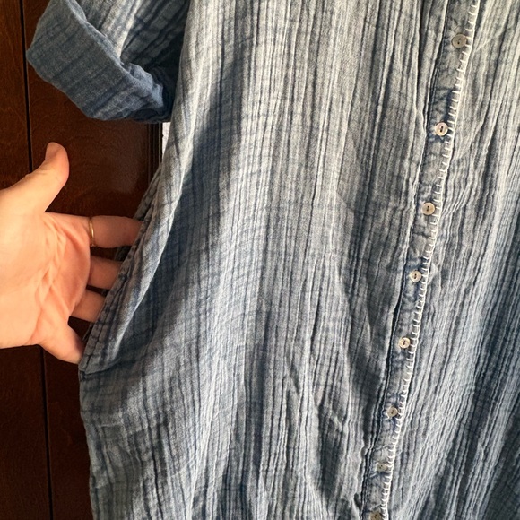 NATURAL LIFE Denim Blue Cotton Gauzy Shirtdress Tunic NWT Long Rollable Sleeves - Picture 7 of 12